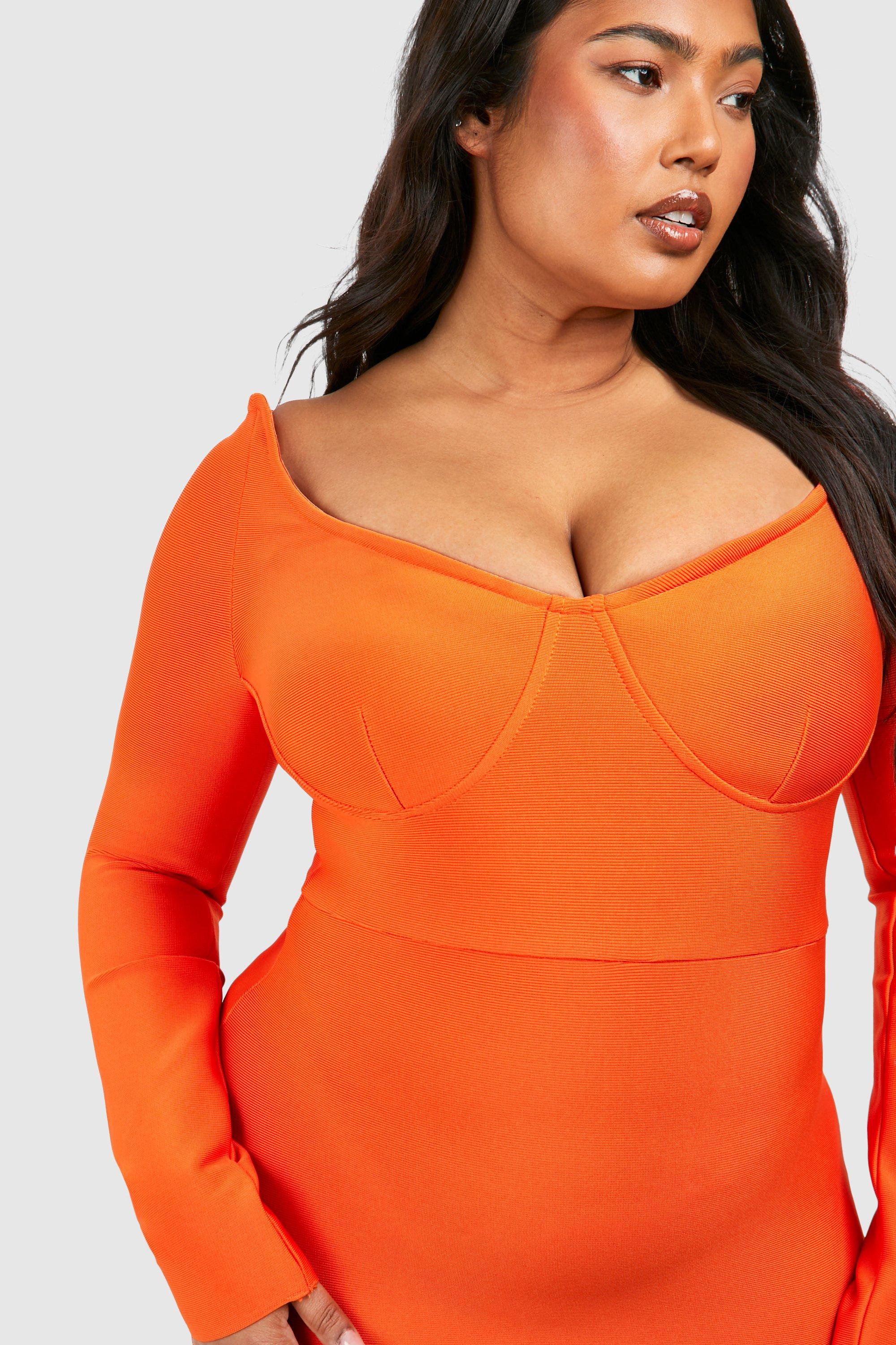 Burnt orange bandage dress hot sale